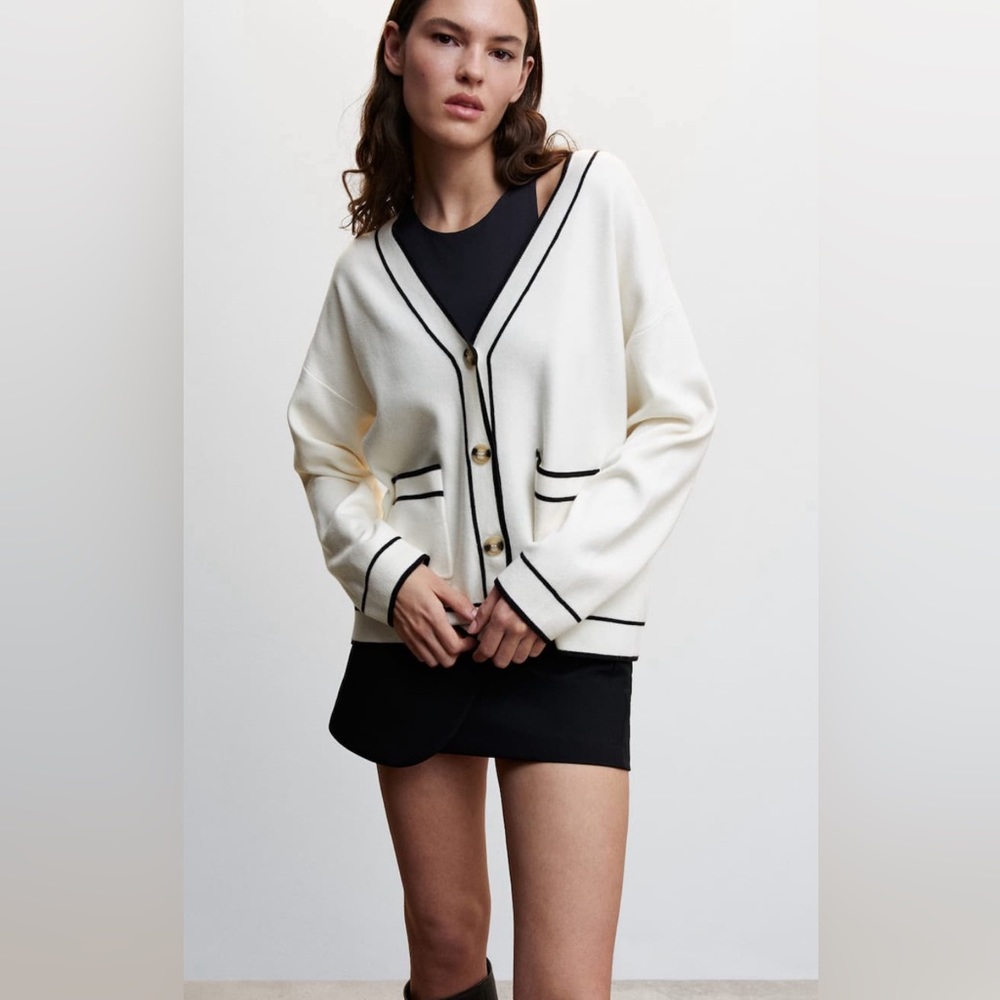 Mango Contrast Trim Cardigan